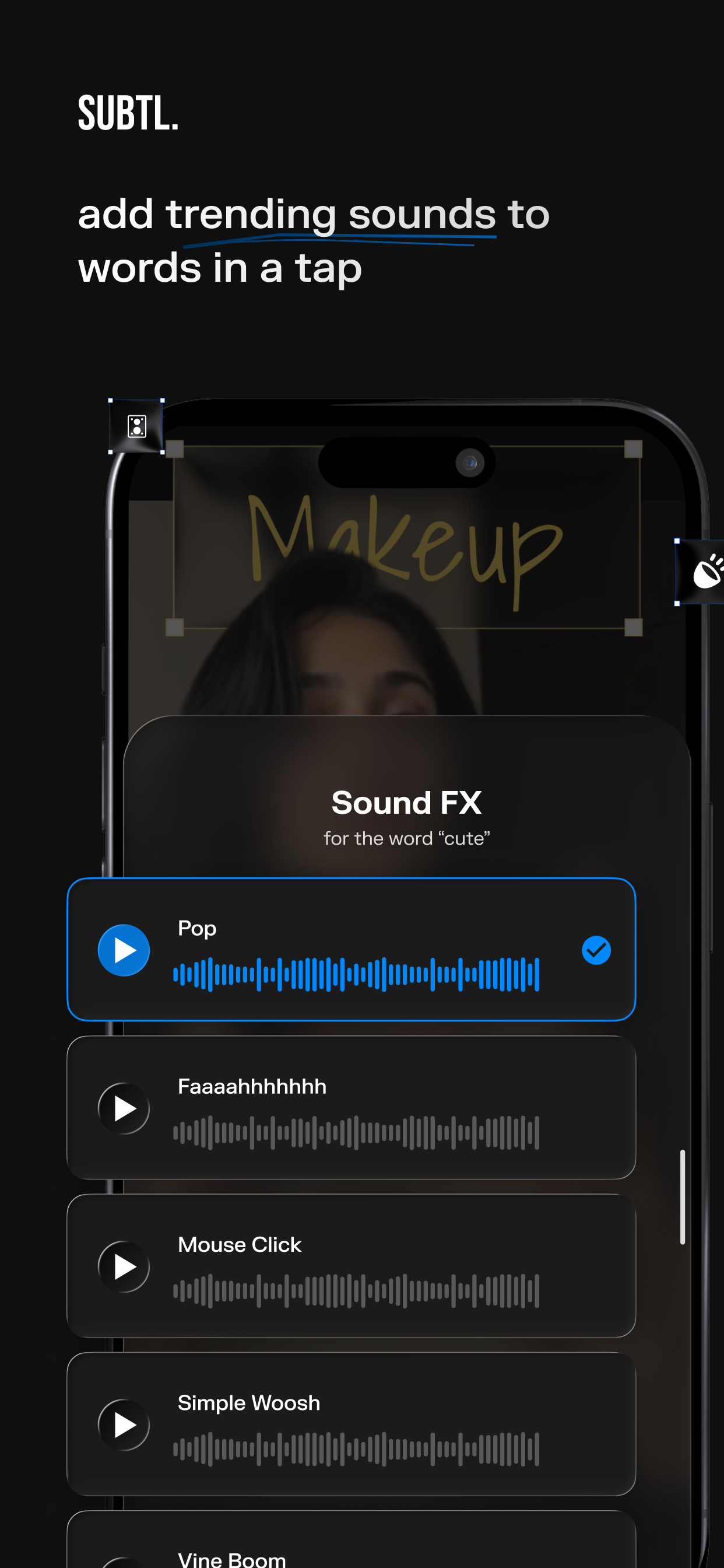 Add trending sounds to words in a tap
